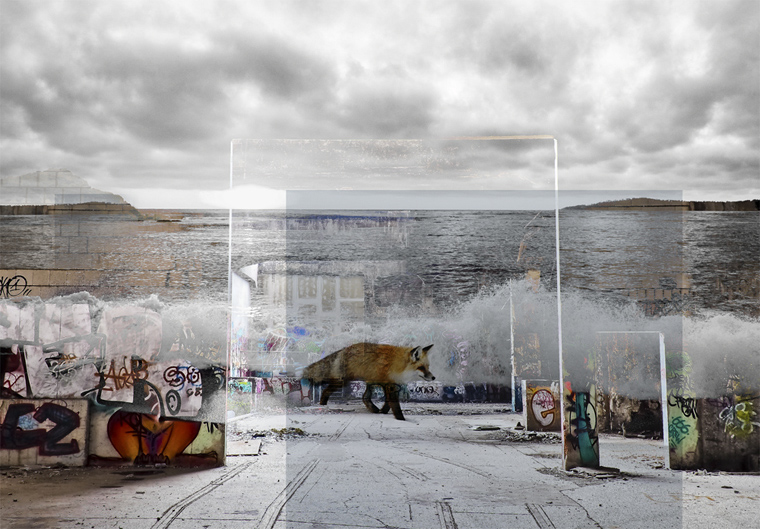 contemporary urban art landscape fox graffitis