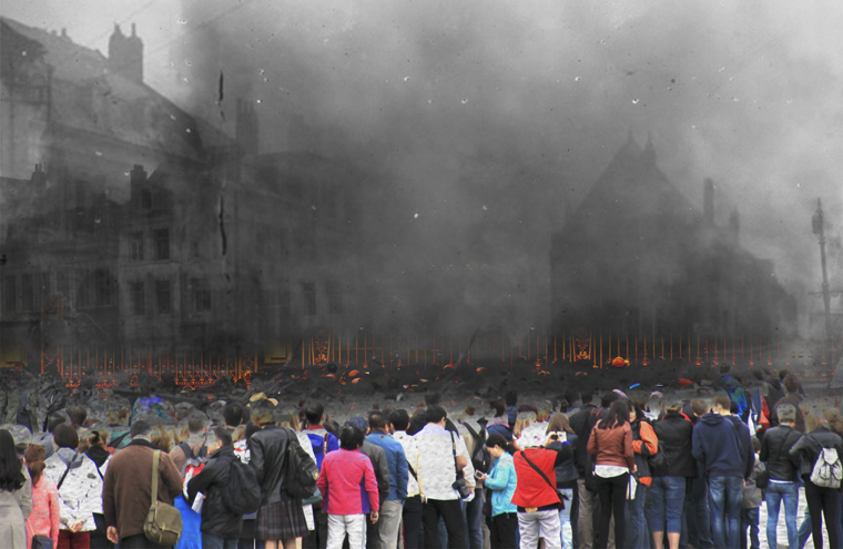 contemporary urban landscape people war