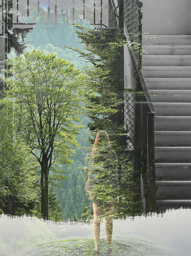 contemporary urban landscape woman forest